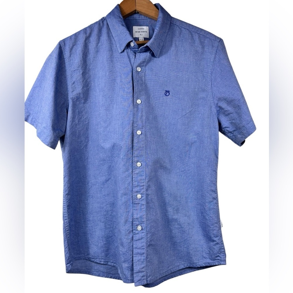 Peter Werth short-sleeve button-down shirt, Large, blue, cotton Preppy Classic
